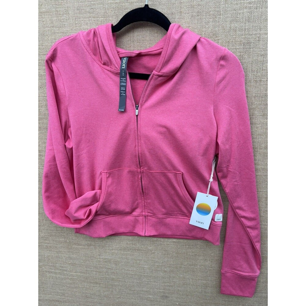 New Vuori Women's Halo Mini Full Zip Hoodie Pink Heather Sz L